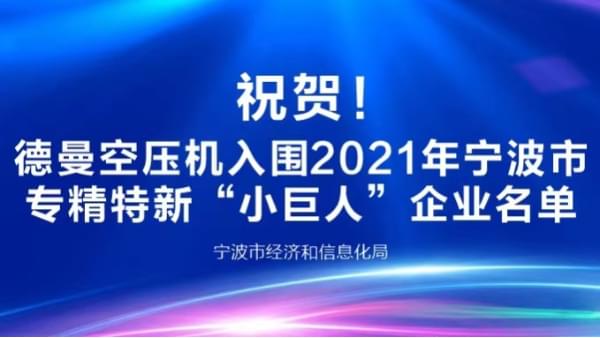 祝賀！德曼登榜2021年寧波專精特新“小巨人”企業(yè)